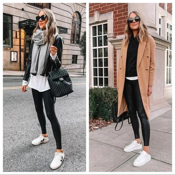 Spanx Faux Leather Pull On High Waisted Black Leggings 2437 - Picture 11 of 14